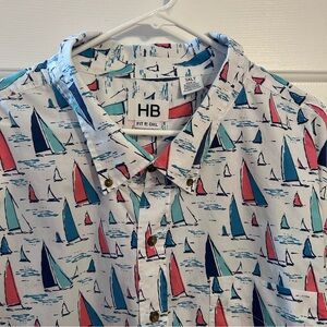 Harbor Bay Men's Sailboat Print Shirt - White, Coral, Blue - multi color